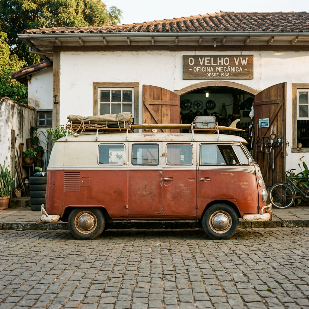 Illustrative Volkswagen Bus T1 Split Window in cream and red